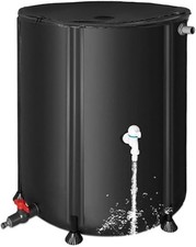 Fusto per Acqua Piovana Pieghevole 380L con Rubinetto e Rete Superiore, Portaoggetti Portatile da Giardino