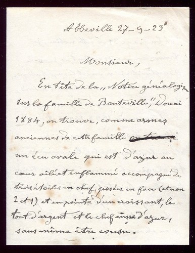 Lettre ancienne généalogie - ancienne,