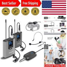 UHF Sistema Microfonico Wireless Lavalier a Doppio Canale con Controllo Volume per...