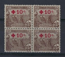 Tunisia 1916 Sc# B3 Croce Rossa carica per soldati tedeschi cavallo aratro blocco 4 MNH