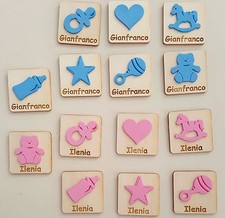 Calamite Nascita ricordino confettata in legno inciso personalizzato con rilievo