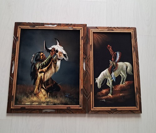 Coppia dipinti velluto vintage