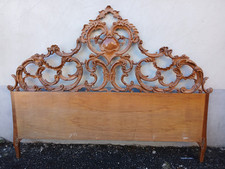 TESTATA LETTO MATRIMONIALE LEGNO SCOLPITA E TRAFORATA - RICCHI INTAGLI - 1960