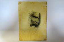 Disegno Originale a Matita Studio Volto Maschile Firmato Giuseppe Goldoni 1888