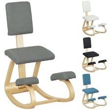 HOMCOM Sedia Inginocchiatoio in Tessuto Effetto Lino e Legno di Betulla