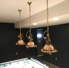 Set 3 lampade a sospensione vintage nautiche rame e ottone rustiche marittime da appendere