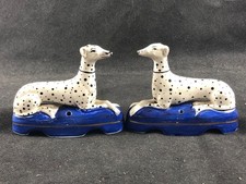ANTIQUE PAIR OF STAFFORDSHIRE POTTERY DALMATIAN DOG PEN HOLDER FIGURES