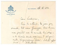 1952 ROMA Biglietto mons. G. B. MONTINI (futuro papa Paolo VI) - AUTOGRAFO