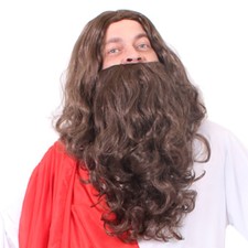 ADULTI BARBA MARRONE E PARRUCCA GESÙ CRISTO RELIGIOSO NATALE PRESEPE VESTITO FANTASIA