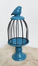 Portacandela azzurra 28 cm gabbia con ucello per candele larghe o piccole