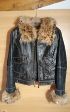 Giacca in pelle da donna con pelliccia collo e polsini Tg 46
