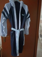 accappatoio in spugna blu con profili turchese da uomo taglia L