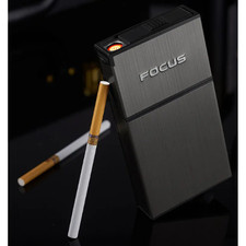 Portasigarette in Metallo con Accendino Antivento Uomo Elegante Nero