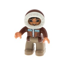 1x Lego Duplo personaggio uomo beige scuro inuit eschimese giacca parka 47394pb200