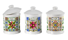 SET 3 Barattoli Sale Zucchero Caffè Tris TONDO CERAMICA BIANCA MODERNA 15 cm