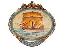 Decorazione da Parete Muro Ovale in Ceramica Italiana Dipinta Mano Barca a Vela