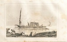 GRAVURE 1838 BRASILE " Zattera In Legno Di Costruzione "
