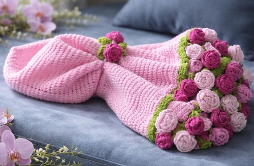 Coperta grande bouquet rose