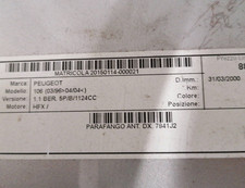 7841J2 Parafango ant. DX PEUGEOT 106 1.1 Ber. 3p/b/1124cc