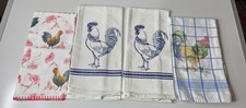 Lot Of 4 Kitchen Tea Towels Roosters Chicken - Cabin Cottage Chic