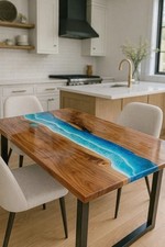 Lusso Blu Oceano Resina Epossidica Fiume Tavolo – Fatti A Mano IN Legno Centro