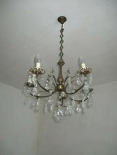 LAMPADARIO 5 LUCI OTTONE E GOCCE VETRO PIATTE DA UN LATO (ROS)