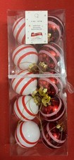 PALLINE DI NATALE SFERE BIANCHE/ROSSE 6cm 10pz CON STRISCE