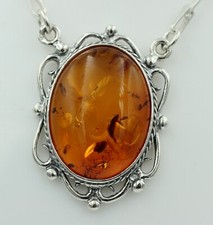Collana In Ambra Bernstein 925 Argento Sterling Ca 40 Cm