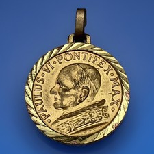 Medaglia religiosa vintage cattolica Papa Paolo VI Roma tono oro