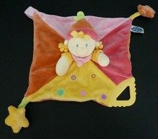 *. DOUDOU PLAT MOTS D'ENFANTS POUPEE FILLE ROSE JAUNE ORANGE ETOILE ROND NEUF*