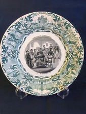 1875 Antiquariato Francia Sarreguemines Piatto Parlante Verde Ottanio Ceramica