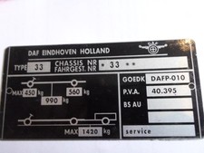 Targa Id-Plate DAF 33 Oldtimer