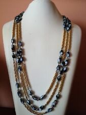 Splendida collana vintage a 3 fili con perle di vetro strass e susta gioiello 