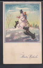 Cartolina Buon Natale Pupazzo di Neve Bambino Cagnolini Z1413