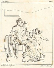 Antica stampa del 1800 (1832) di un antico Dipinto Pompeiano – Nudo di ragazza