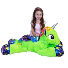 Grande Peluche Unicorno Verde  80cm Pony Magico Cavallo con Ali Disteso