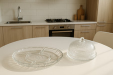 SET ANTIPASTIERA E TORTIERA CON COPERCHIO - VETRO TRASPARENTE - MOTIVI FLOREALI