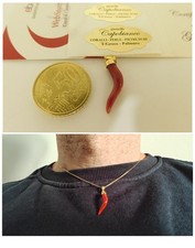Corno in ARgento 925 di Corallo Ciondolo e caTenina da Donna Uomo portafortuna