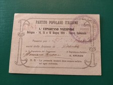 Tessera 1 Congresso Partito Popolare Italiano PPI 1919 Don Sturzo Rarità 