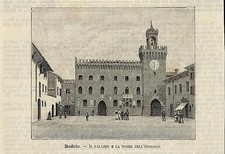 Stampa antica BUDRIO Piazza e