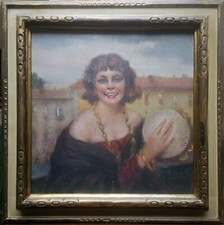 Giuseppe MALDARELLI Napoli musicante con tamburello DIPINTO POPOLANA