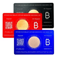 3x Bitcoin Cold Wallet Card, Gift Card Air Gapped Offline Crypto Metal Storage