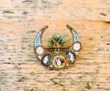 Spilla luna crescente trifoglio micro mosaico