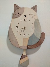 Orologio gatto pendolo legno - a,