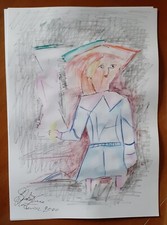 QUADRO DISEGNO FIGURA DI DONNA BAMBINA  BELLO FIRMATO TECNICA MISTA 45 X 32  CM.