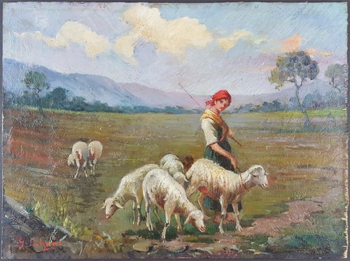 Ancien tableau bergère et - tableau, "bergère