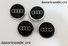 Set 4 Tappi Coprimozzo Ø 69mm Originale Audi NERO LUCIDO STEMMA Per Ruote