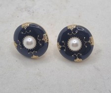 ORECCHINI NERI A CLIP con perla, orecchini a lobo, orecchini retro