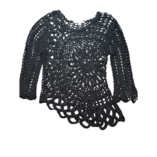 Top nero all uncinetto - top,
