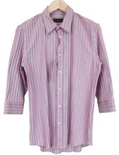 Richmond Camicia Uomo 48 Grigio Rosa a Righe Cotone Knopfleisten 3/4 Manicotto